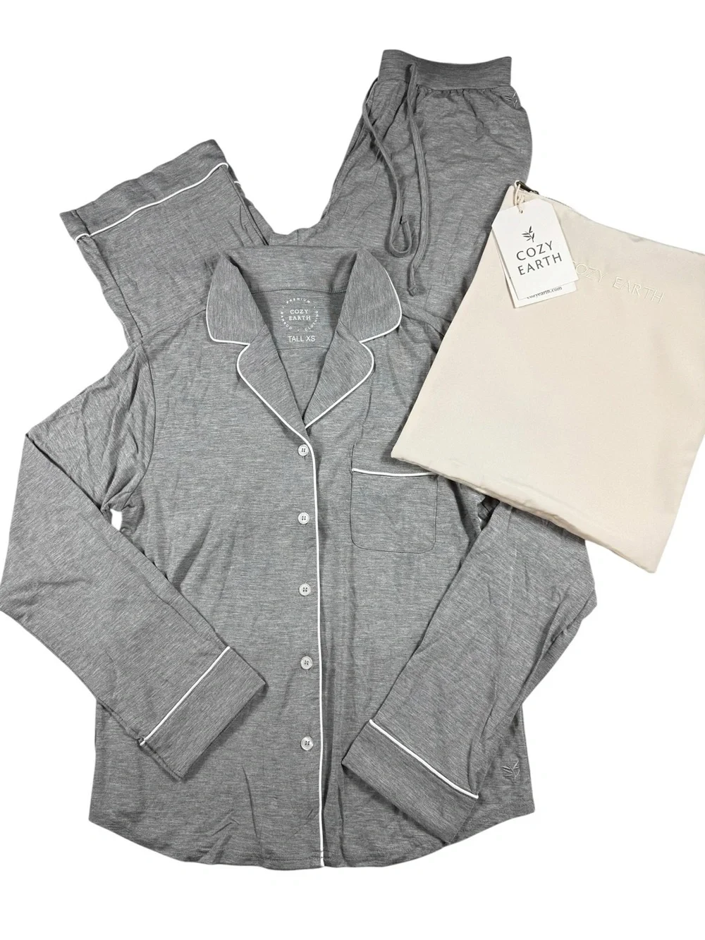 Cozy Earth Long Sleeve Stretch Knit Bamboo PJ Set, NWT, XS Tall.